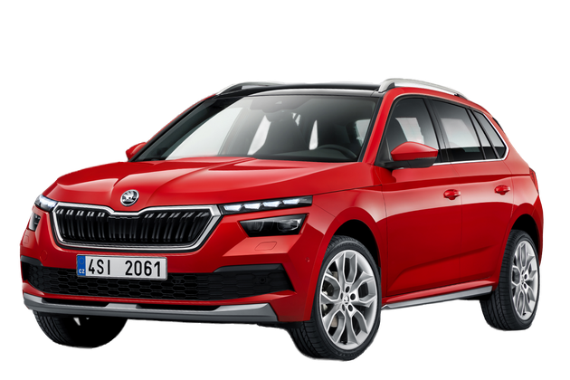 2024 Škoda Kamiq nuomai Kaune - baltos spalvos automobilio vaizdas iš priekio